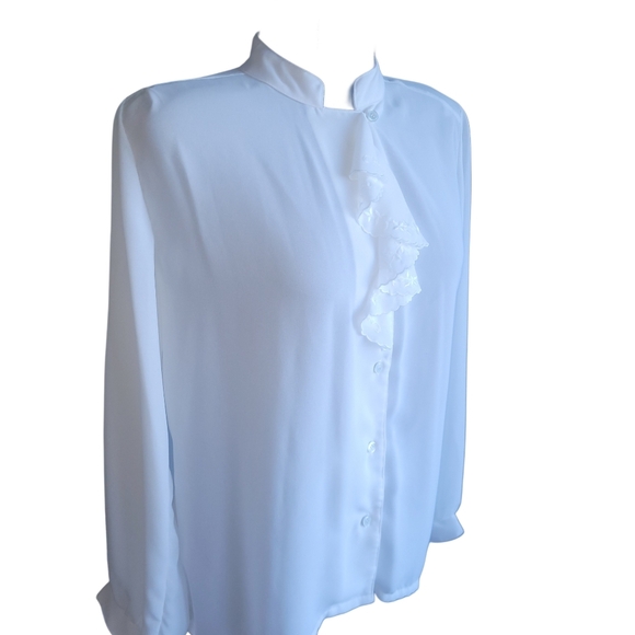 Vintage Semi Sheer White Flounced Blouse 16 - Picture 4 of 8